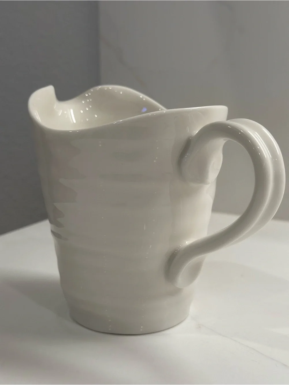Portmeirion White Ceramic Pitcher with Subtle Ribbing 15 oz